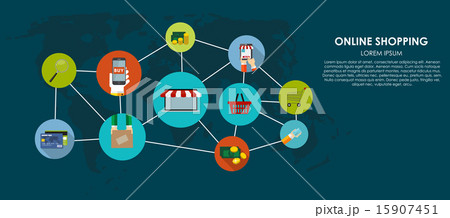 Online Shopping Vector Illustration. Flat Computing Background Online Shopping Vector Illustration. Flat Computing Background 15907451