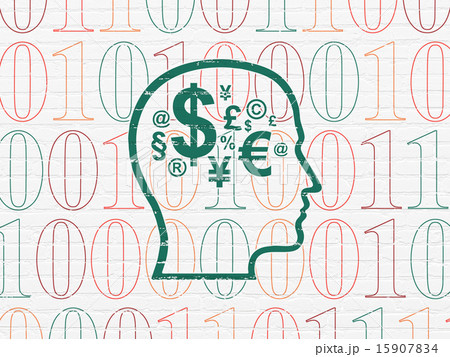 Business concept: Head With Finance Symbol on wall background Business concept: Head With Finance Symbol on wall background 15907834