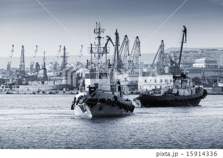 Tug boats are working in Varna harbor. Black Sea 15914336