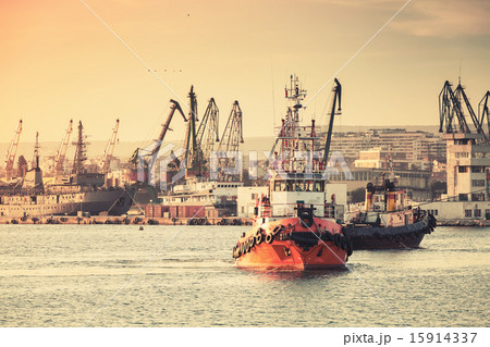 Tug boats are working in Varna harbor. Black Sea 15914337