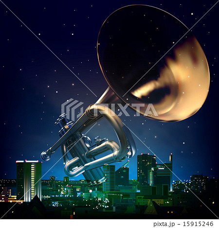 abstract night background with city and trumpet abstract night background with city and trumpet 15915246