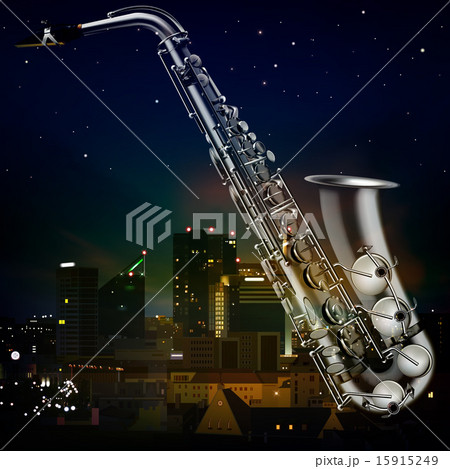 abstract night background with city and saxophone abstract night background with city and saxophone 15915249