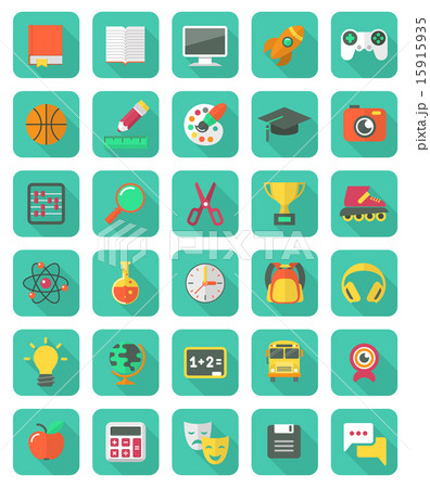 Flat education icons with long shadows Flat education icons with long shadows 15915935