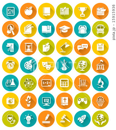 Flat white silhouette icons of school subjects Flat white silhouette icons of school subjects 15915936