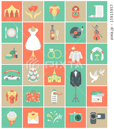 Flat square wedding icons 15915957