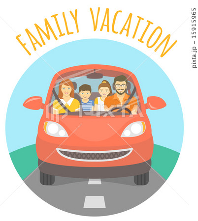 Family vacation trip by car vector flat banner 15915965