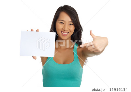 Asian girl pointing on blank paper Asian girl pointing on blank paper 15916154