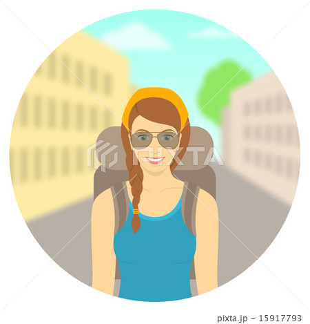 Young woman tourist with backpack city landscape 15917793