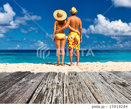 Couple on a beach at Seychelles 15919284