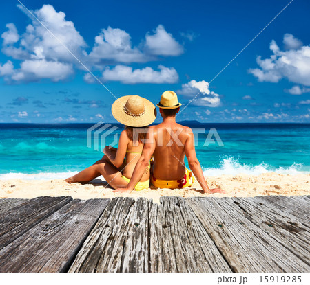 Couple on a beach at Seychelles 15919285