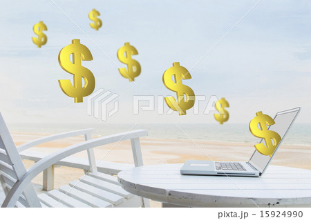Money pouring out from laptop Money pouring out from laptop 15924990