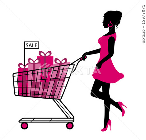 woman wheels a cart with gifts and shopping 15973071