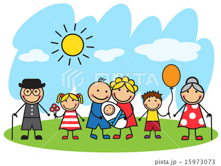 Cartoon big family standing on the lawn 15973073