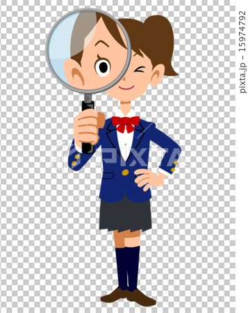 Girls studying with a magnifying glass 15974792