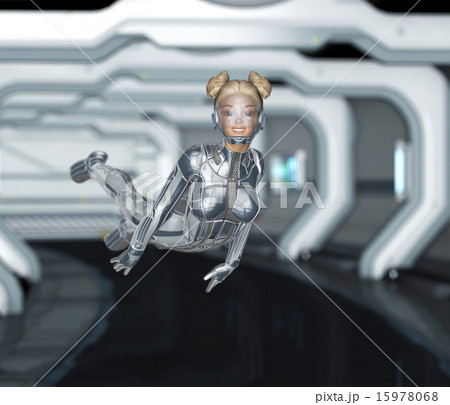 無重力で浮かぶ宇宙ステーションの中の女性クルー perming 3DCG 無重力で浮かぶ宇宙ステーションの中の女性クルー perming 3DCG 15978068