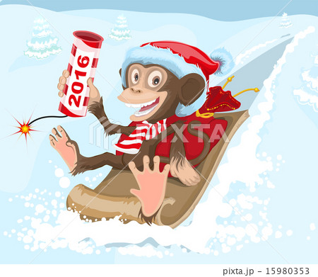 Christmas monkey riding on a sled and keeps petard 2016 15980353