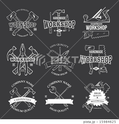 Vintage carpentry tools, labels and design element 15984625