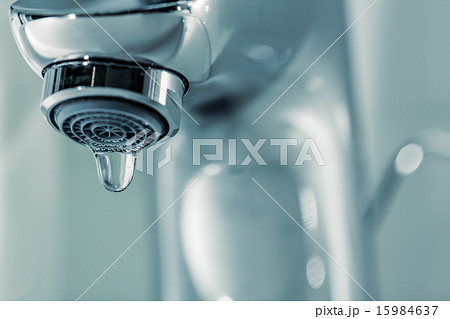 Tap with dripping waterdrop. Water leaking, saving. Tap with dripping waterdrop. Water leaking, saving. 15984637