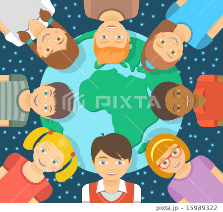 Flat Illustration Different Kids around the Earth Flat Illustration Different Kids around the Earth 15989322