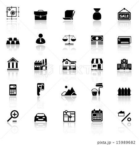 Mortgage and home loan icons with reflect on white 15989682