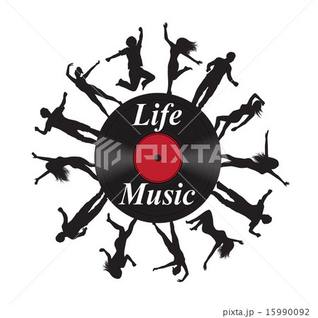 record music and silhouettes of dancing people 15990092