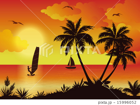 Tropical Sea Landscape with Palms and Surfer Tropical Sea Landscape with Palms and Surfer 15996052