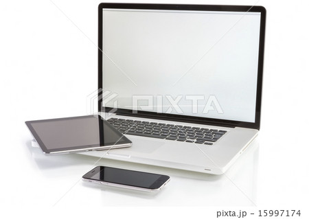 modern computer devices - laptop, tablet and phone modern computer devices - laptop, tablet and phone 15997174