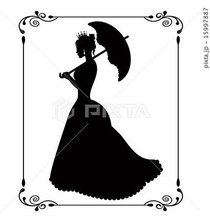 Princess Silhouette In Retro Patterned Frameのイラスト素材