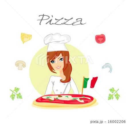 beautiful woman chef serving pizza 16002206