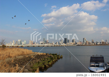 大阪市内と淀川と船/大阪府大阪市西淀川区 16002491