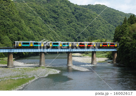 新緑の久慈川を渡るキハE130系新型気動車 16002617