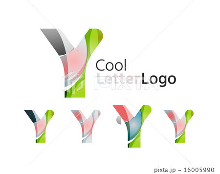 Set of abstract Y letter company logos. Business icons, overlapping flowing waves 16005990
