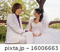 Couple love bride and groom posing sitting on wood 16006663
