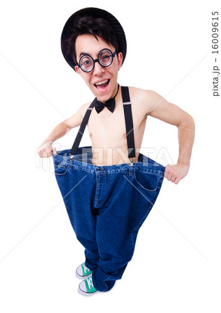 Funny man with trousers isolated on white Funny man with trousers isolated on white 16009615
