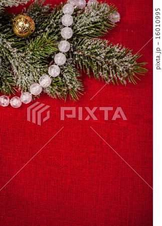 christmas tree decoration on red sackcloth christmas tree decoration on red sackcloth 16010995