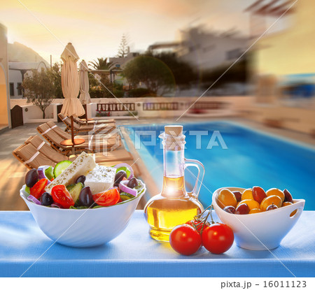 Greek salad on Santorini island in Greece Greek salad on Santorini island in Greece 16011123