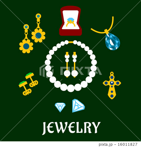 Assorted flat luxury jewelries icons 16011827