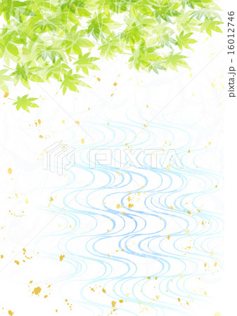 青モミジ せせらぎ 和紙風のイラスト素材