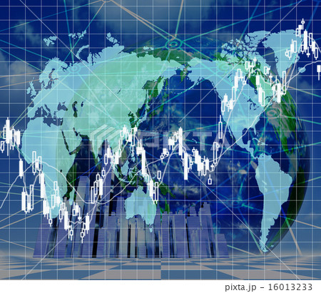 日経平均チャートと世界地図とインターネット 16013233