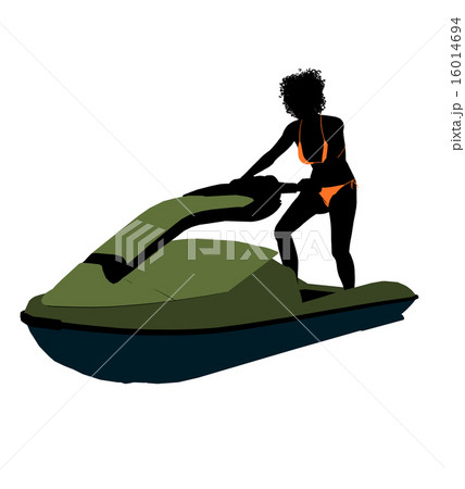 African American Female Jetskier Art Illustration Silhouette 16014694