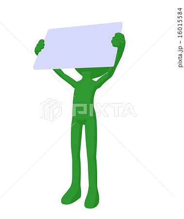 Cute Green Silhouette Guy Holding a Blank Business Card 16015584