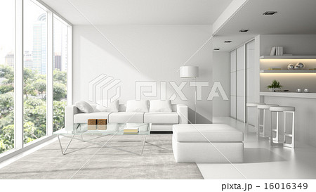 Interior of the modern design  loft in white  3D 16016349