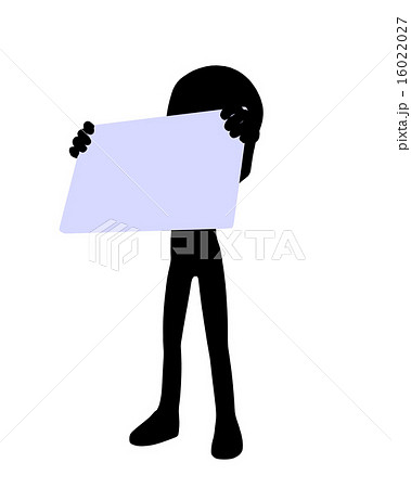 Cute black silhouette guy holding a blank business card Cute black silhouette guy holding a blank business card 16022027