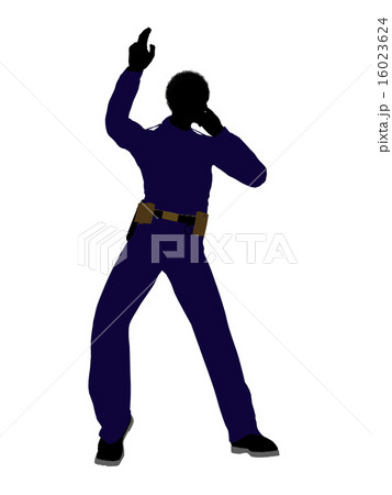 African American Male Police Officer Art Illustration Silhouette 16023624