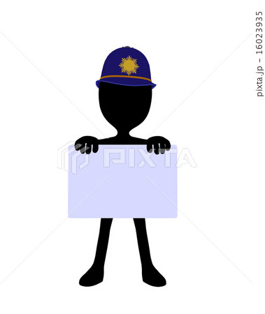 Cute Black Silhouette Police Guy Holding a Blank Business Card 16023935