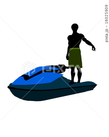 African American Male Jetskier Art Illustration Silhouette 16025909