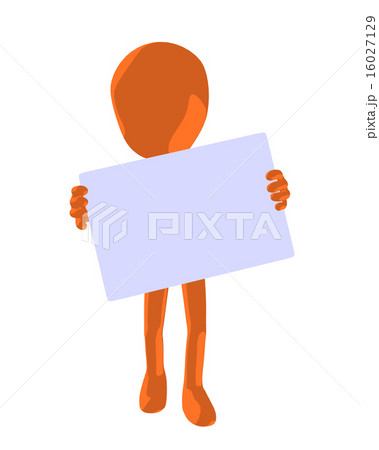 Cute Orange Silhouette Guy Holding a Blank Business Card 16027129