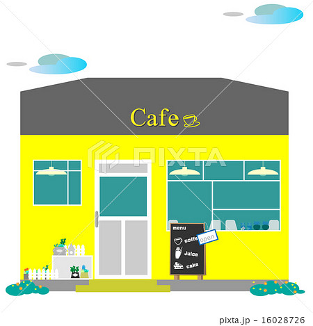 町の喫茶店 カフェ カフェの外観のイラスト素材