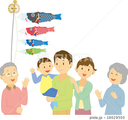 端午の節句祝う三世代家族 16029503