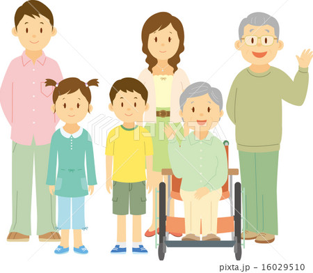 車椅子の祖母と三世代家族 16029510